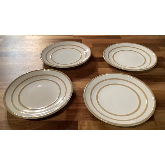 Set Of 4 Pfaltzgraff Radius Salad Plates White Tan 8 3/8" - Picture 1 of 9